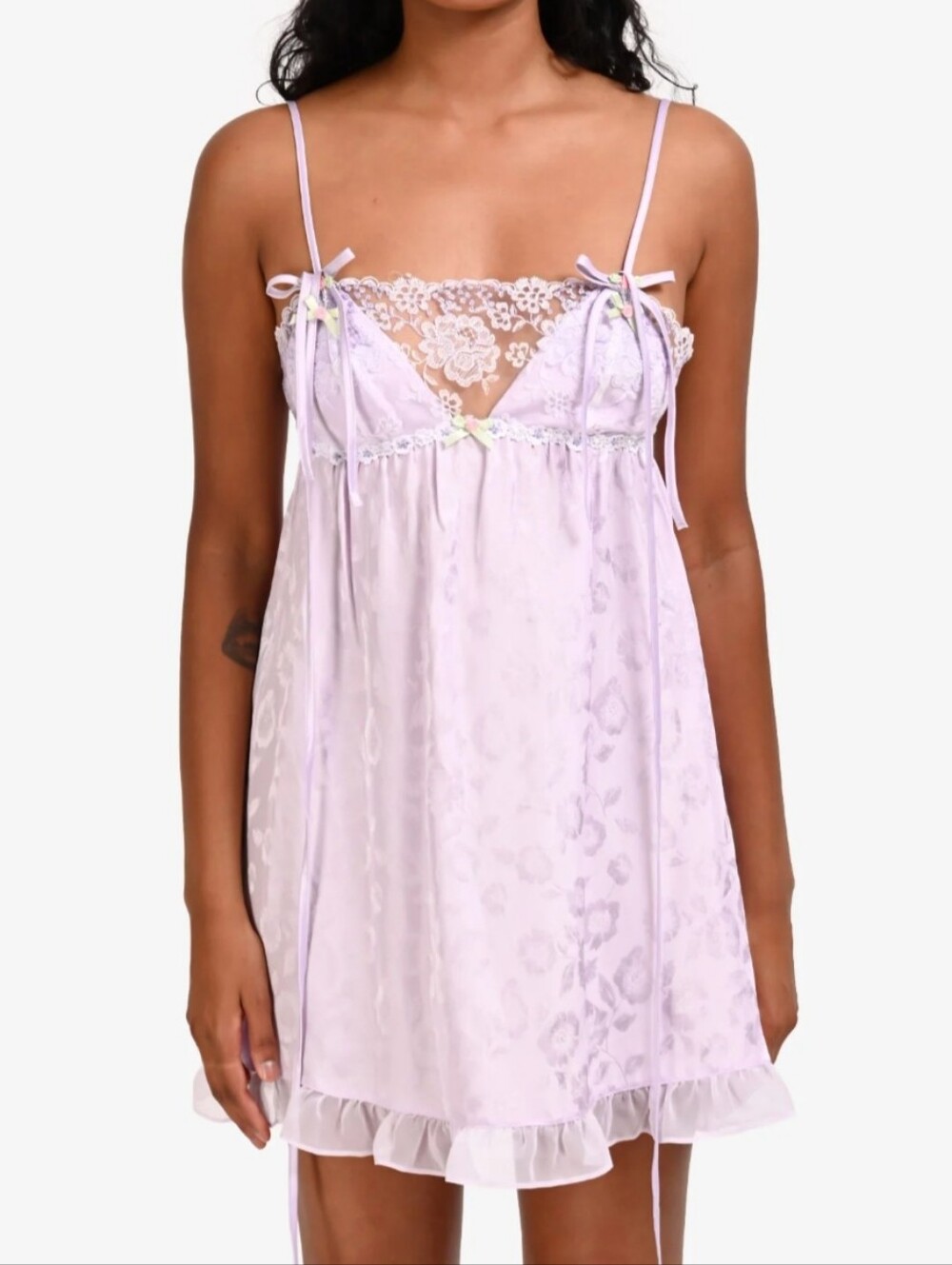 For Love And Lemons Margaux Slip Dress Lavender Satin Lace Florals Ribbons